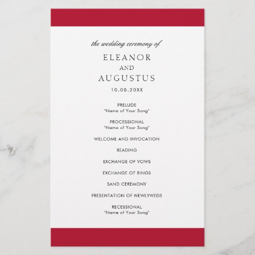 Minimal Classic Red Elegant Budget Wedding Program Flyer