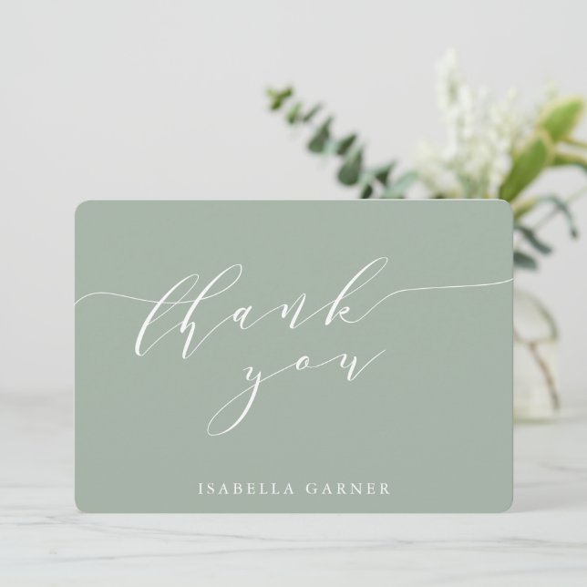 Minimal Classic Sage Green Bridal Shower Custom Th Thank You Card (Standing Front)