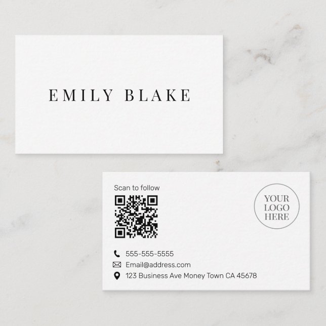 Minimal Classic Scannable QR code Business Card (Front/Back)