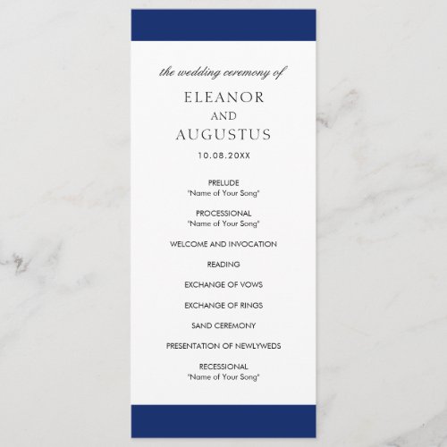 Minimal Classic Simple Elegant Navy Blue Wedding Program