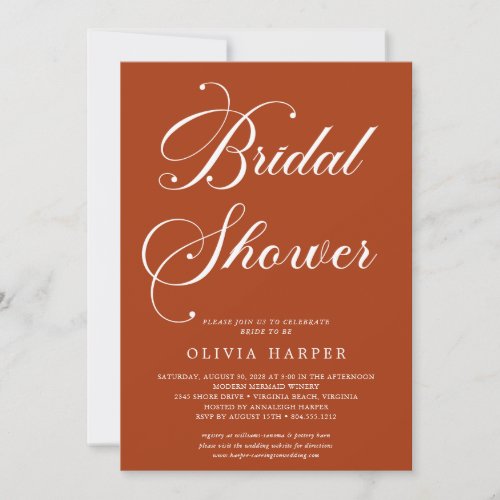Minimal Classic Terracotta Script Bridal Shower  Invitation