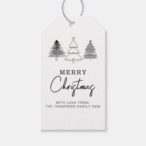 Minimal Classic Tree  Merry Christmas Holiday Gift Tags