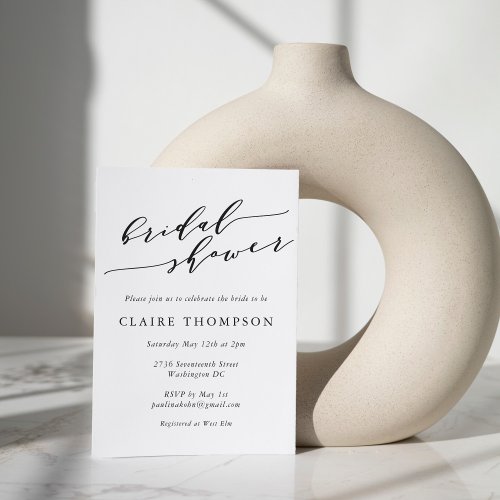 Minimal Classic White Black Script Bridal Shower Invitation