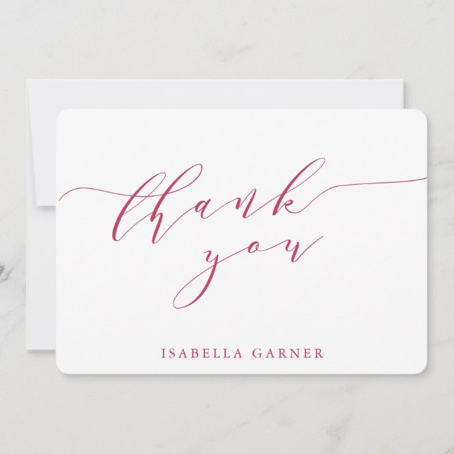 Minimal Classic White Magenta Bridal Shower Custom Thank You Card (Front)