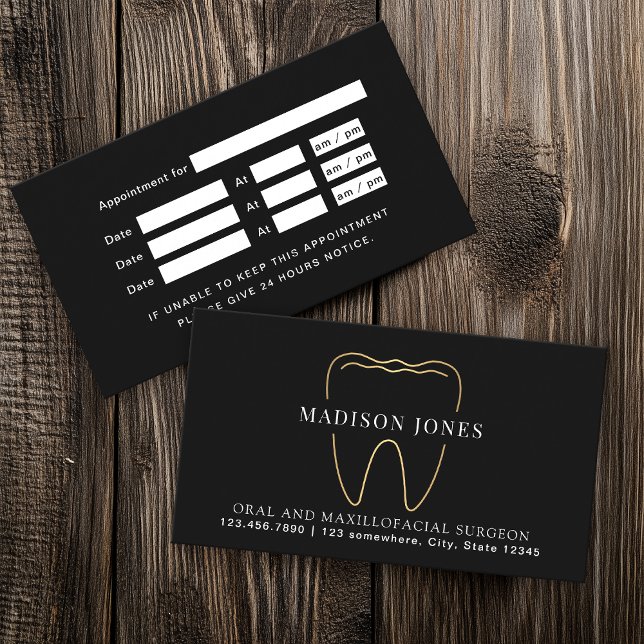 Minimal Classy Black and Gold Dentist Appointment Business Card (Creator Uploaded)