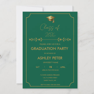 Minimal Classy Green & Gold Grad Party Invitation