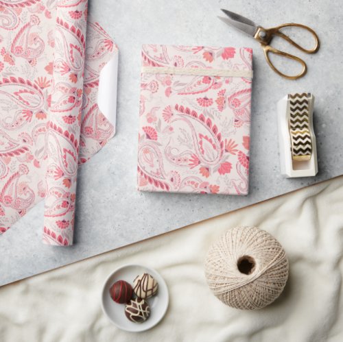 Minimal Classy Modern Blush Pink Red Paisley Wrapping Paper