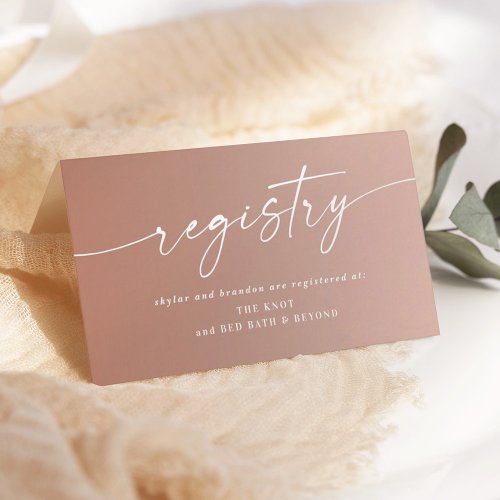 Minimal Clay  Blush Ombre Fade Wedding Registry Enclosure Card