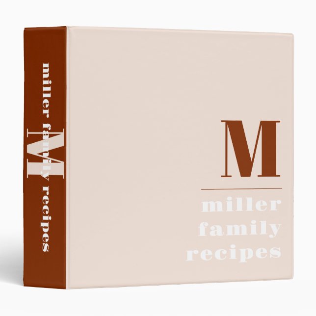 Minimal Clay Orange Monogram Name Recipe Cookbook 3 Ring Binder (Front/Spine)
