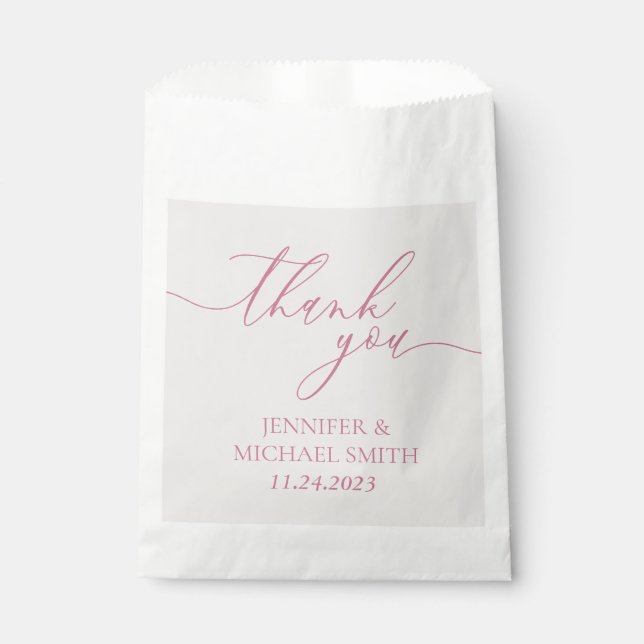Minimal Clean Beige Script pink Thank You Favor Bag (Front)