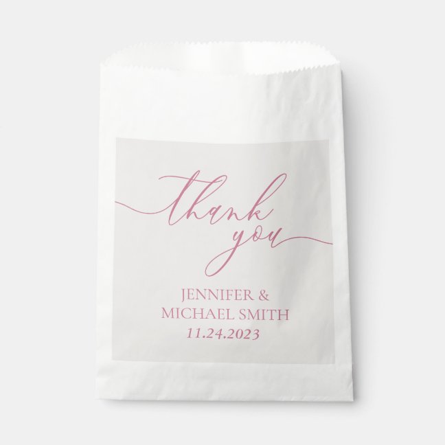 Minimal Clean Beige Script pink Thank You Favor Bag