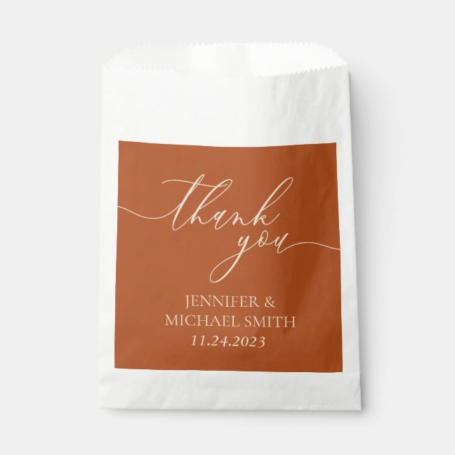 Minimal Clean Beige Script terracotta Thank You Favor Bag