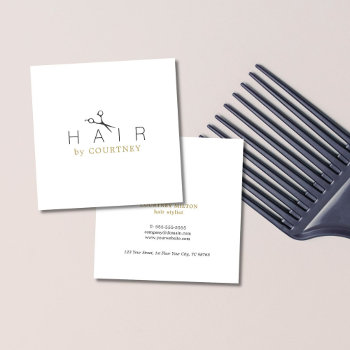 Minimal Clean Elegant White Hair Stylist Square Business Card by pro_business_card at Zazzle