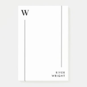 Minimal Clean Gray Lines Monogram & Name Post-it Notes