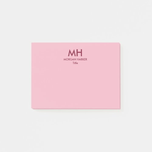 Minimal Clean Initials Pink Burgundy Post_it Notes