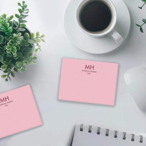 Minimal Clean Initials Pink Burgundy Post_it Notes