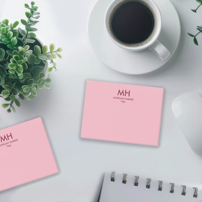 Minimal Clean Initials Pink Burgundy Post-it Notes (Creator Uploaded)