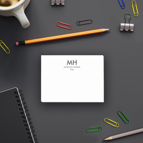 Minimal Clean Initials White Gray Post_it Notes