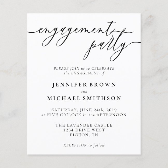 Minimal Clean Modern Engagement Party Budget Flyer