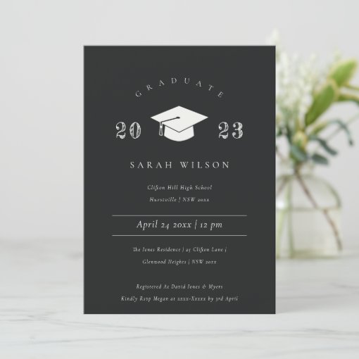 Minimal Clean Simple Black White Graduation Party Invitation | Zazzle