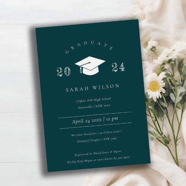 Minimal Clean Simple Bottle Green Graduation Party Invitation (Creator Uploaded)