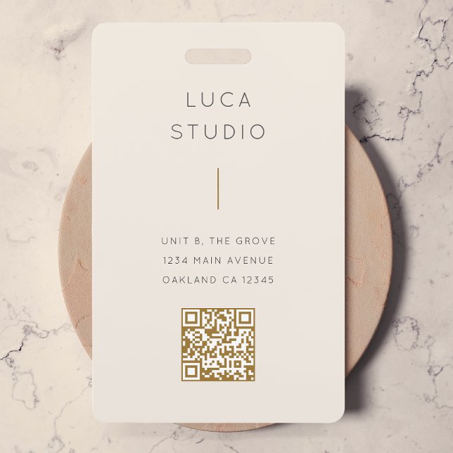 Minimal Clean Simple Modern QR Code Gold and Cream Badge (Creator Uploaded)