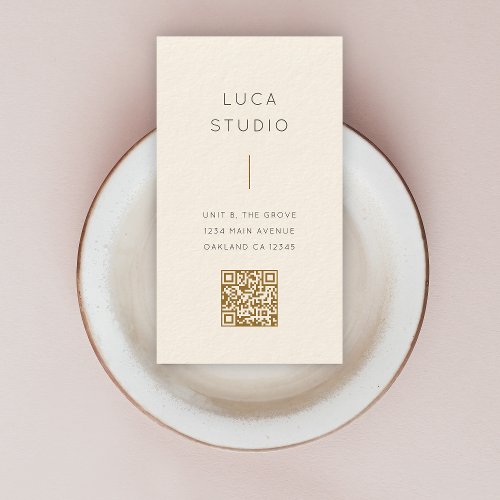 Minimal Clean Simple Modern QR Code Gold and Cream Business Card