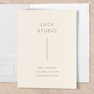 Minimal Clean Simple Modern QR Code Gold and Cream Pocket Folder