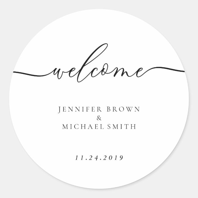 Minimal Clean Simple Script Lettering Welcome Classic Round Sticker