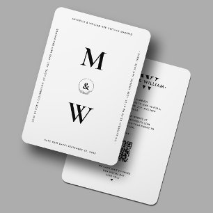 Minimal Clean Wedding Monogram White Modern Save The Date