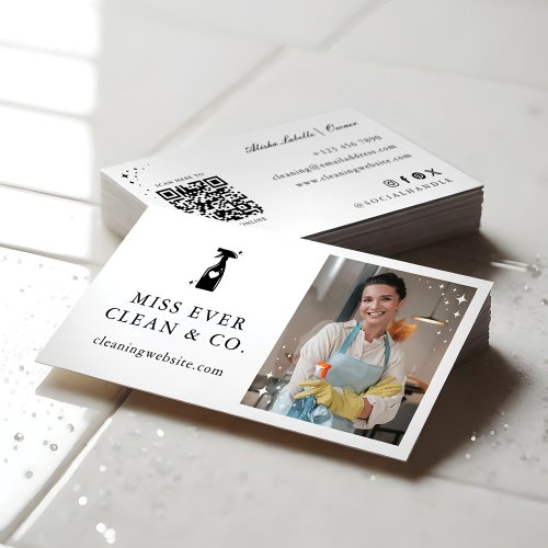 Minimal Cleaning  Maid Services Photo And Qr Code Business Card
