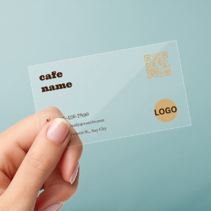 Minimal Clear Cafe Business Card Gold QR Cards