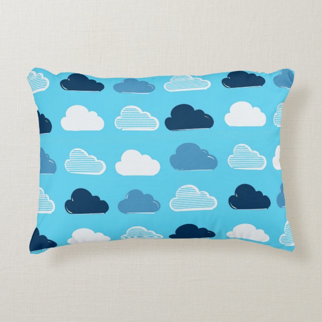 Minimal Clouds Pattern – Blue Sky Vibes Accent Pillow (Front)