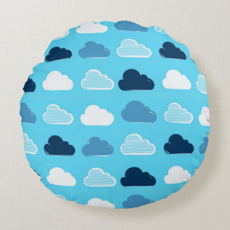 Minimal Clouds Pattern – Blue Sky Vibes Round Pillow