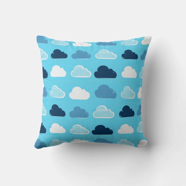 Minimal Clouds Pattern – Blue Sky Vibes Throw Pillow (Back)