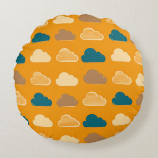 Minimal Clouds Pattern – Orange Sky Vibes Round Pillow