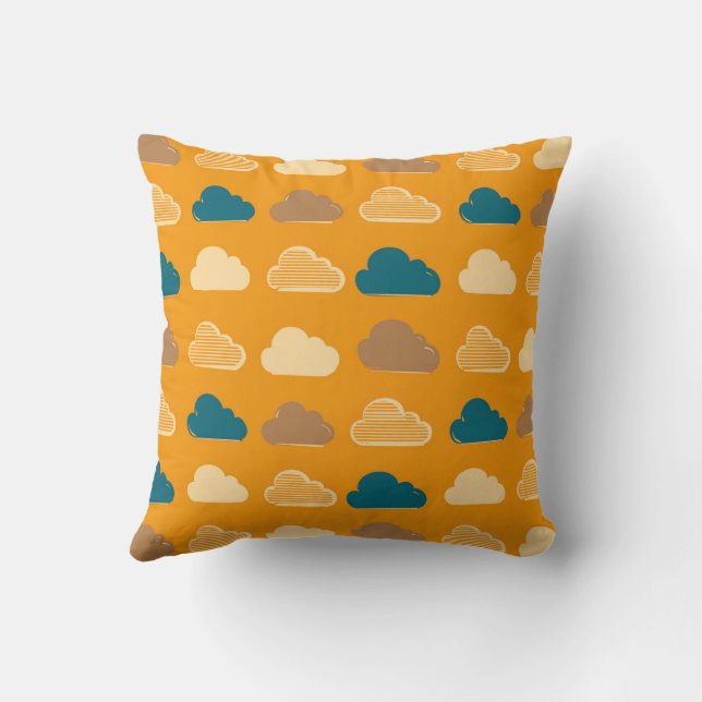 Minimal Clouds Pattern – Orange Sky Vibes Throw Pillow (Back)