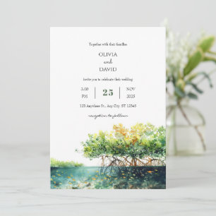 Minimal Coastal Mangrove Underwater Beach Wedding Invitation