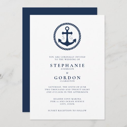 Minimal Coastal Monogram Nautical Wedding Invitation