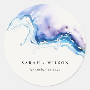 Minimal Coastal Sea Beach Watercolor Wedding Classic Round Sticker