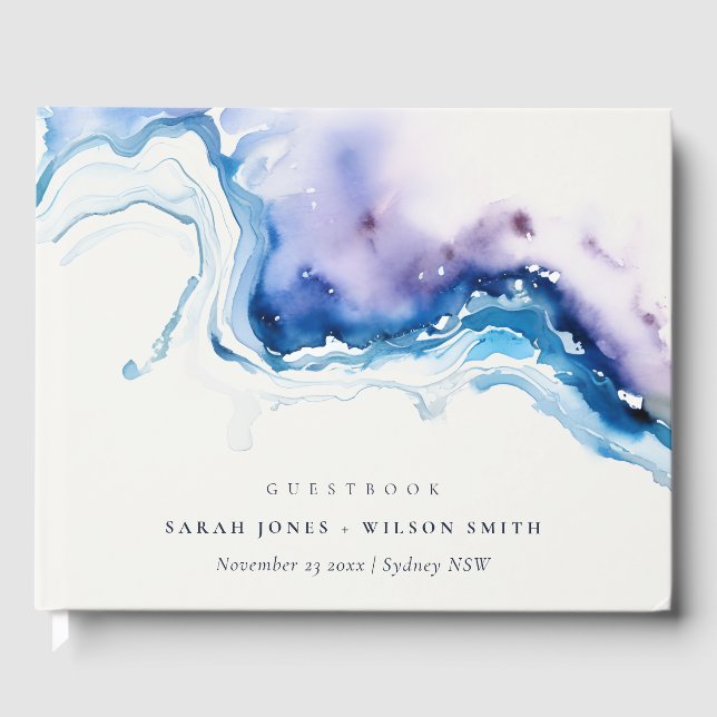 Minimal Coastal Sea Beach Watercolor Wedding Guest Book (Front)