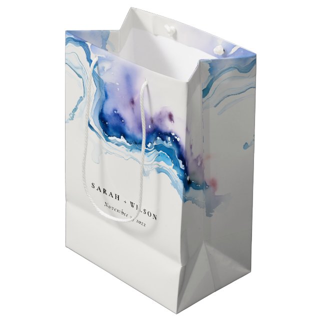 Minimal Coastal Sea Beach Watercolor Wedding Medium Gift Bag (Front Angled)