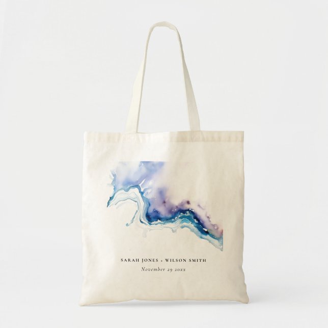 Minimal Coastal Sea Beach Watercolor Wedding Tote Bag (Front)