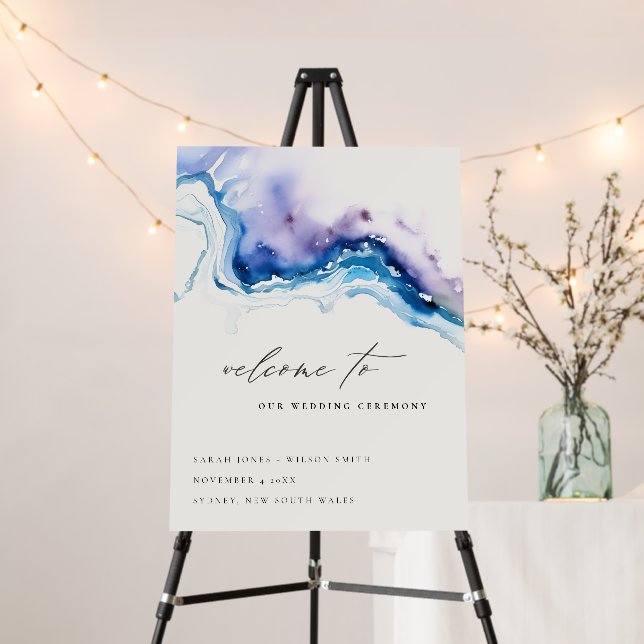Minimal Coastal Sea Beach Wedding Welcome Foam Board (In Situ (Stand))