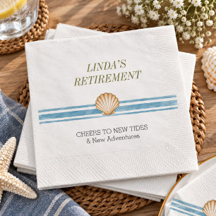 Minimal Coastal Seashell Retirement Party Napkins