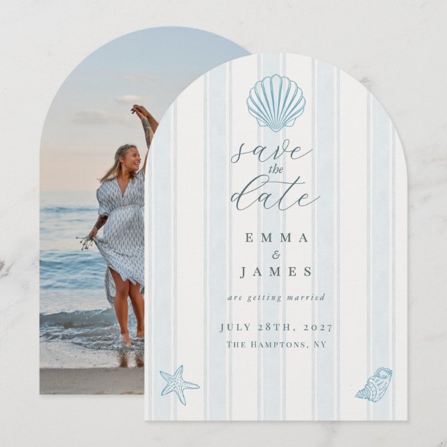 Minimal Coastal Seashell Wedding Save the Date Invitation (Front/Back)