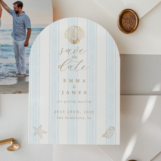 Minimal Coastal Seashell Wedding Save the Date Invitation (Creator Uploaded)