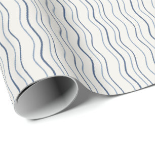 Minimal Coastal Wavy Stripe Blue Pattern Wrapping Paper