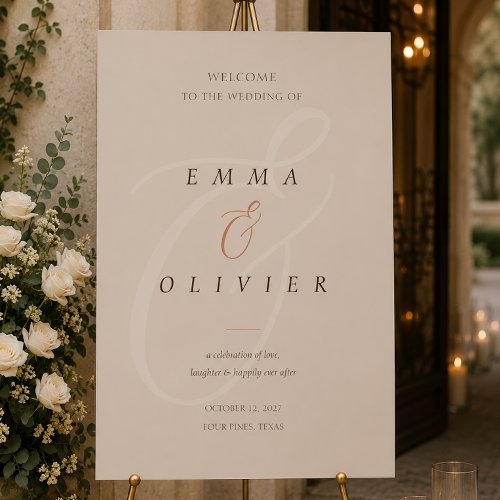 Minimal Cocoa Brown Editorial Wedding Welcome Foam Board