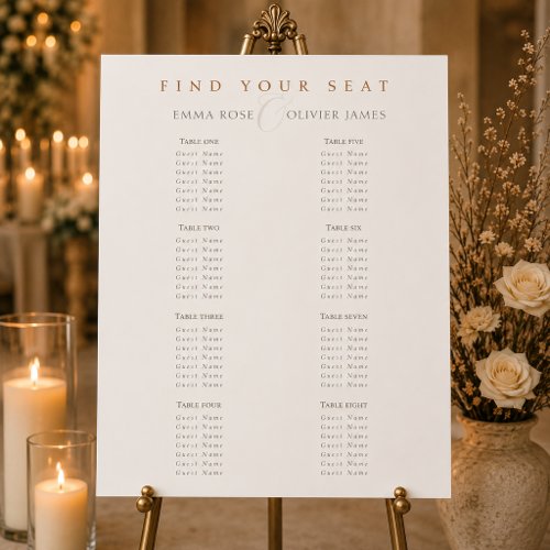 Minimal Cocoa Brown Monogram Wedding Seating Chart Foam Board